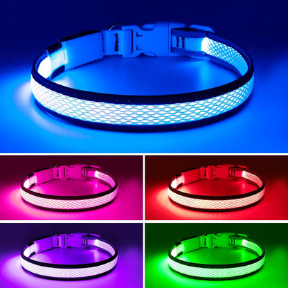 LED Dog Collar, Light Up Dog Collar USB Rechargeable, Green, L