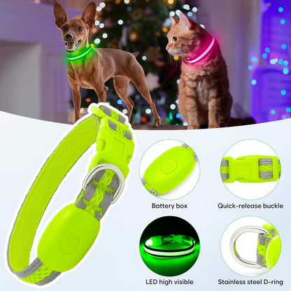 LED Dog Collar, Light Up Dog Collar USB Rechargeable, Green, L