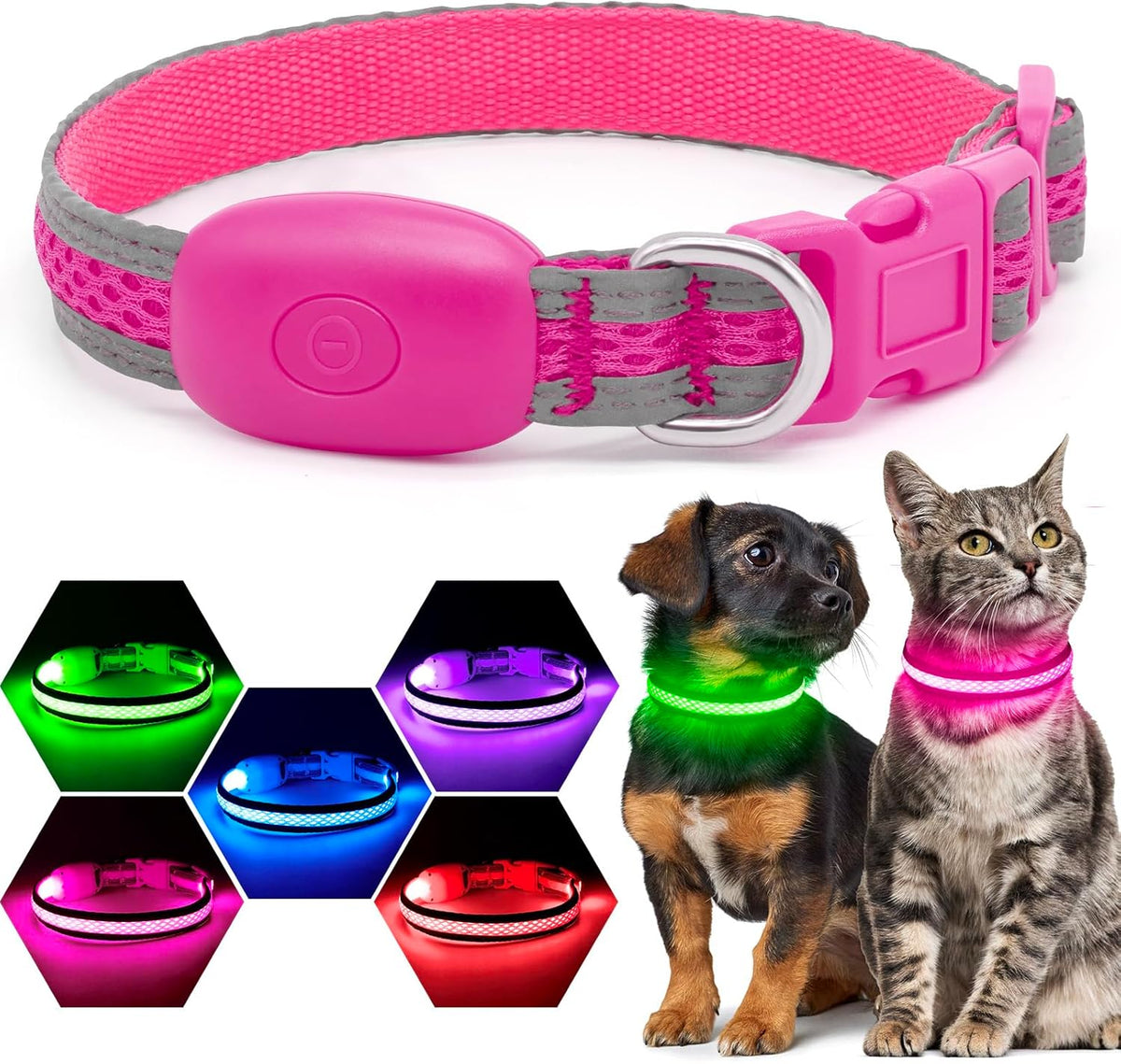 LED Dog Collar, Light Up Dog Collar USB Rechargeable, Green, L