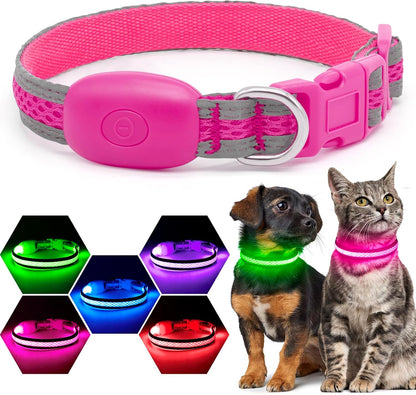 LED Dog Collar, Light Up Dog Collar USB Rechargeable, Green, L