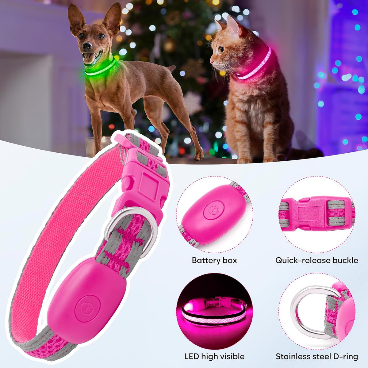 LED Dog Collar, Light Up Dog Collar USB Rechargeable, Green, L