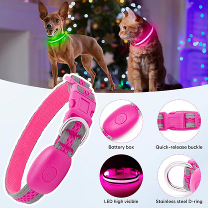 LED Dog Collar, Light Up Dog Collar USB Rechargeable, Green, L