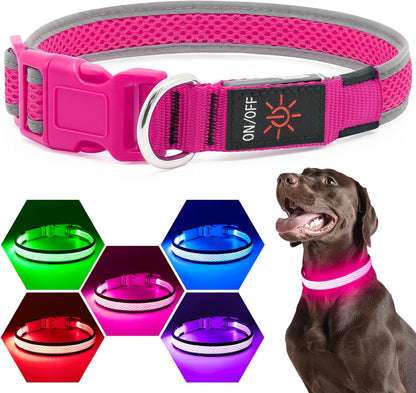LED Dog Collar, Light Up Dog Collar USB Rechargeable, Green, L