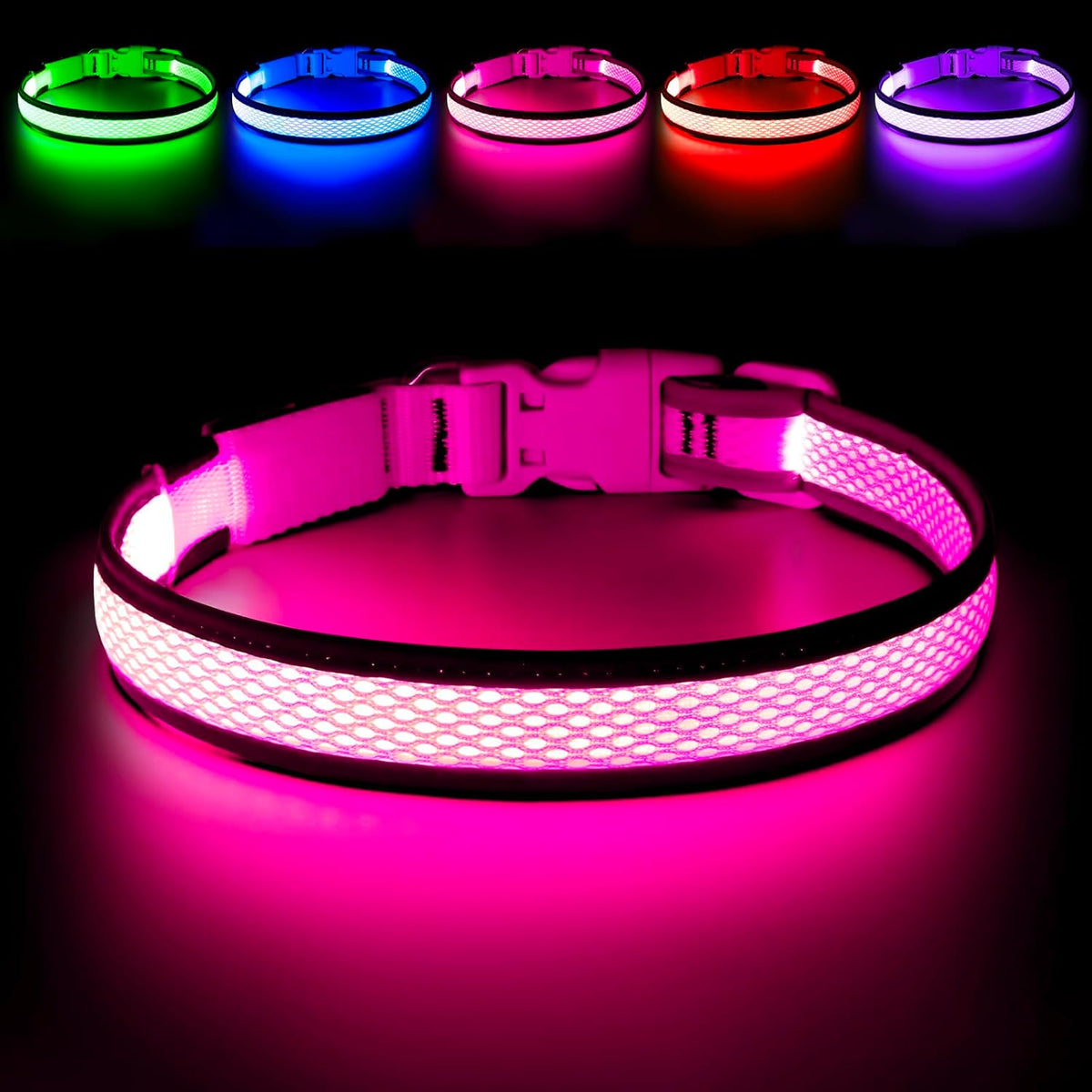 LED Dog Collar, Light Up Dog Collar USB Rechargeable, Green, L