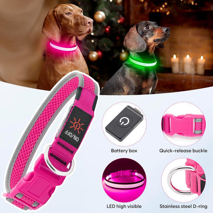 LED Dog Collar, Light Up Dog Collar USB Rechargeable, Green, L