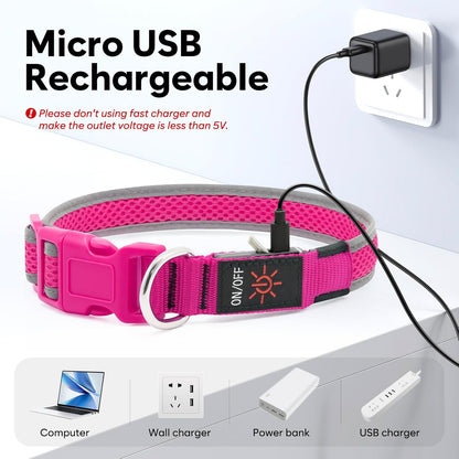 LED Dog Collar, Light Up Dog Collar USB Rechargeable, Green, L