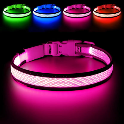 LED Dog Collar, Light Up Dog Collar USB Rechargeable, Green, L