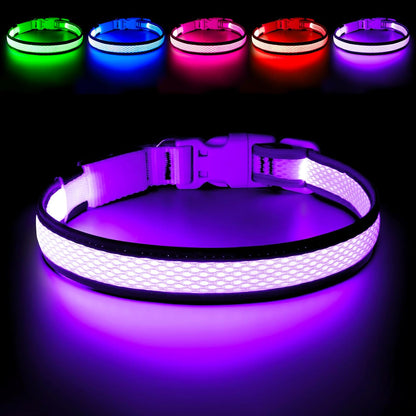 LED Dog Collar, Light Up Dog Collar USB Rechargeable, Green, L