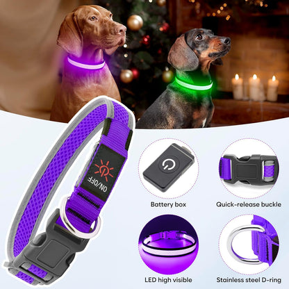 LED Dog Collar, Light Up Dog Collar USB Rechargeable, Green, L