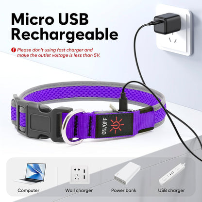 LED Dog Collar, Light Up Dog Collar USB Rechargeable, Green, L