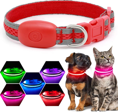 LED Dog Collar, Light Up Dog Collar USB Rechargeable, Green, L