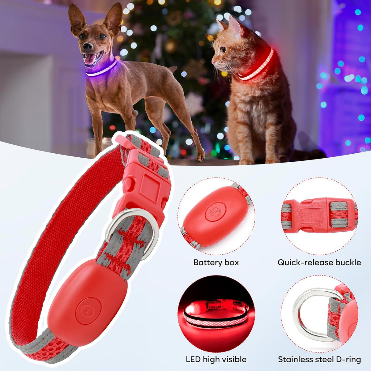LED Dog Collar, Light Up Dog Collar USB Rechargeable, Green, L