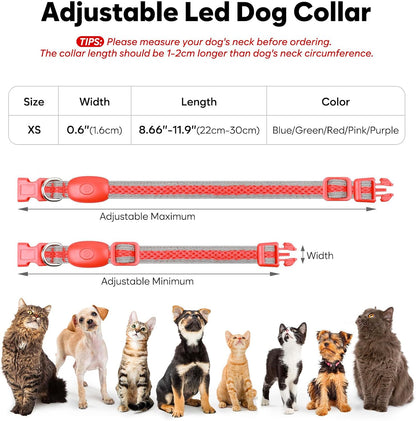 LED Dog Collar, Light Up Dog Collar USB Rechargeable, Green, L