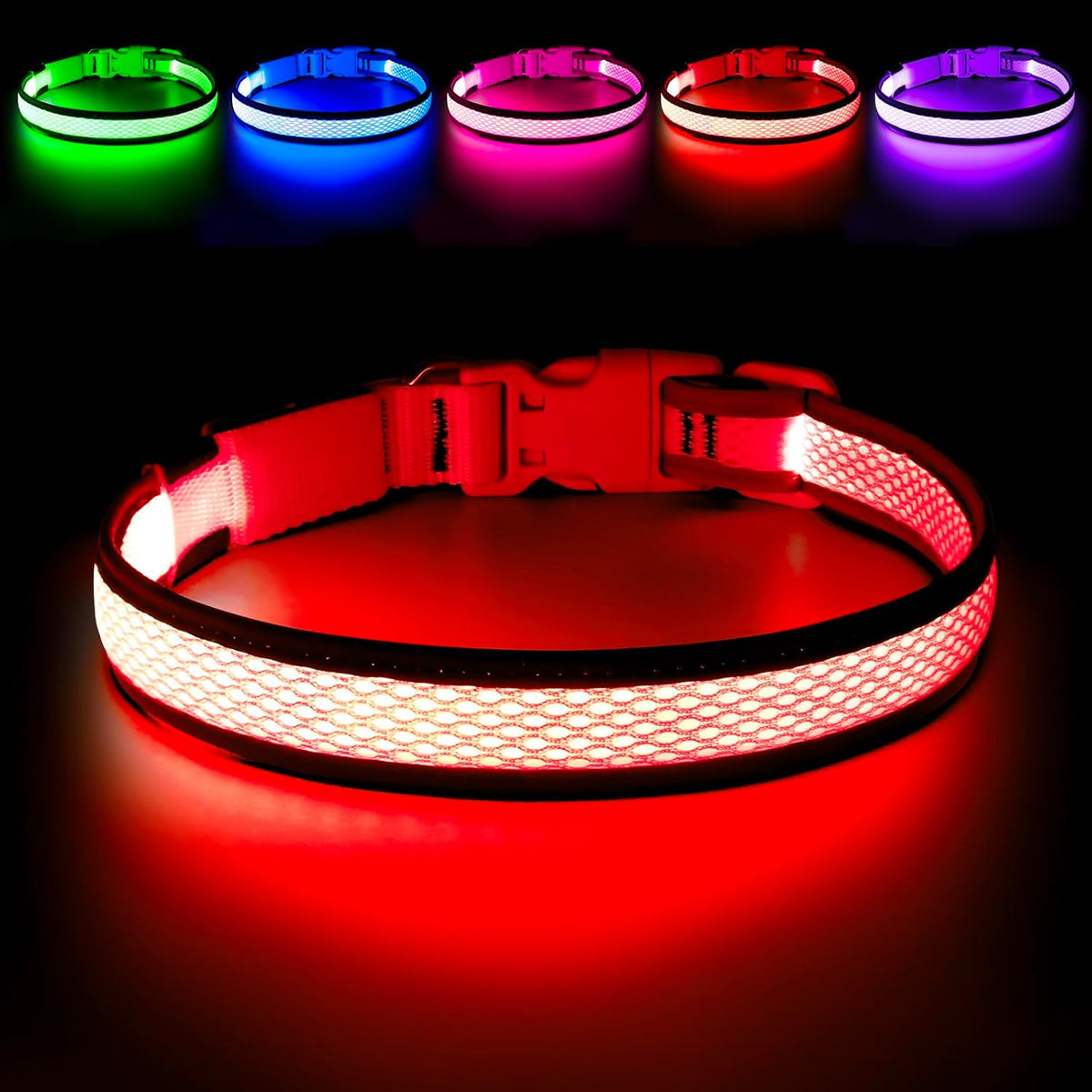 LED Dog Collar, Light Up Dog Collar USB Rechargeable, Green, L