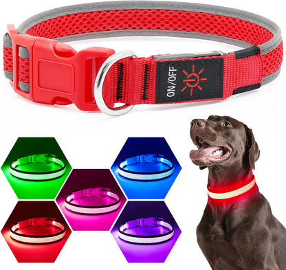 LED Dog Collar, Light Up Dog Collar USB Rechargeable, Green, L
