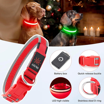 LED Dog Collar, Light Up Dog Collar USB Rechargeable, Green, L