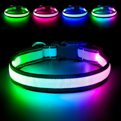 LED Dog Collar, Light Up Dog Collar USB Rechargeable, Green, L