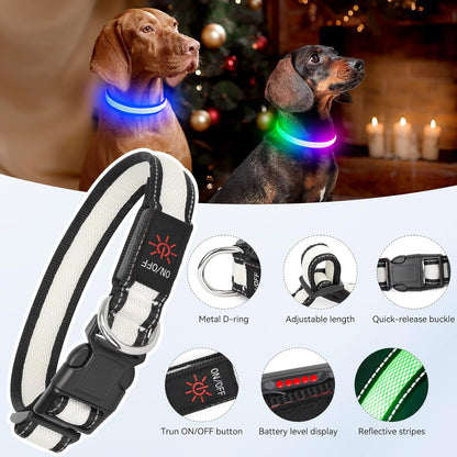 LED Dog Collar, Light Up Dog Collar USB Rechargeable, Green, L