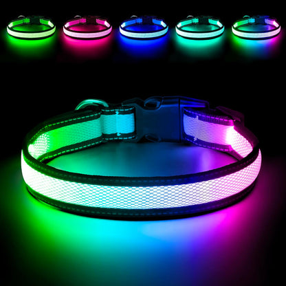 LED Dog Collar, Light Up Dog Collar USB Rechargeable, Green, L