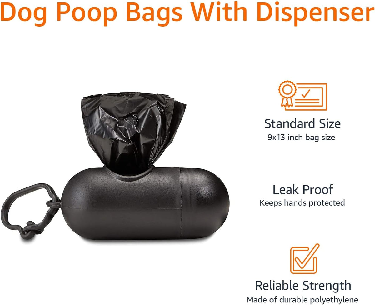 Dog Poop Leak Proof Bags with Dispenser and Leash Clip, Unscented, 13" x 9" Large Size, 300 Count