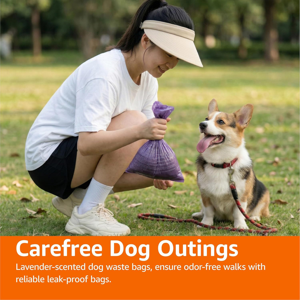 Dog Poop Leak Proof Bags with Dispenser and Leash Clip, Unscented, 13" x 9" Large Size, 300 Count