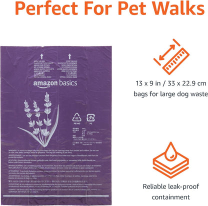 Dog Poop Leak Proof Bags with Dispenser and Leash Clip, Unscented, 13" x 9" Large Size, 300 Count