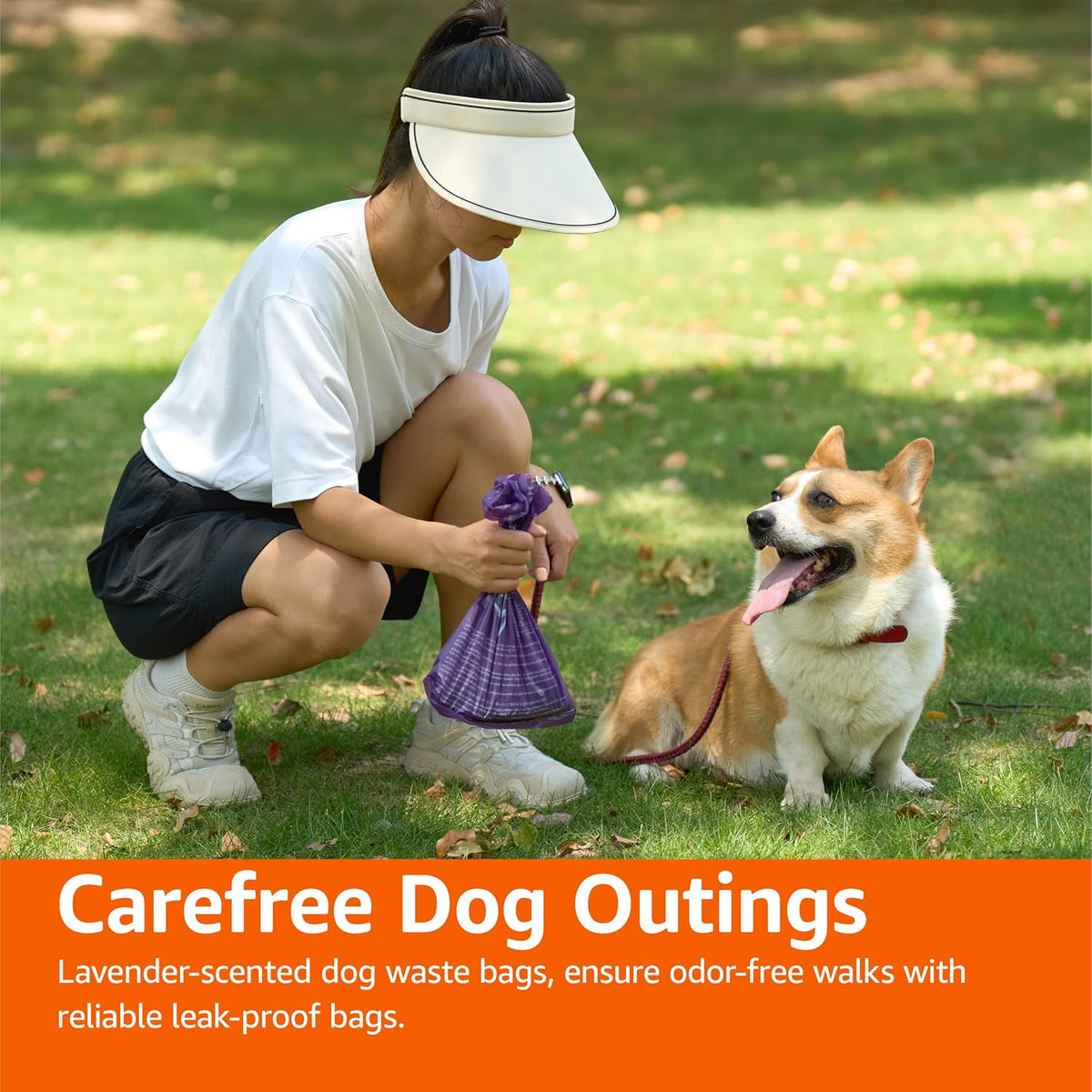 Dog Poop Leak Proof Bags with Dispenser and Leash Clip, Unscented, 13" x 9" Large Size, 300 Count