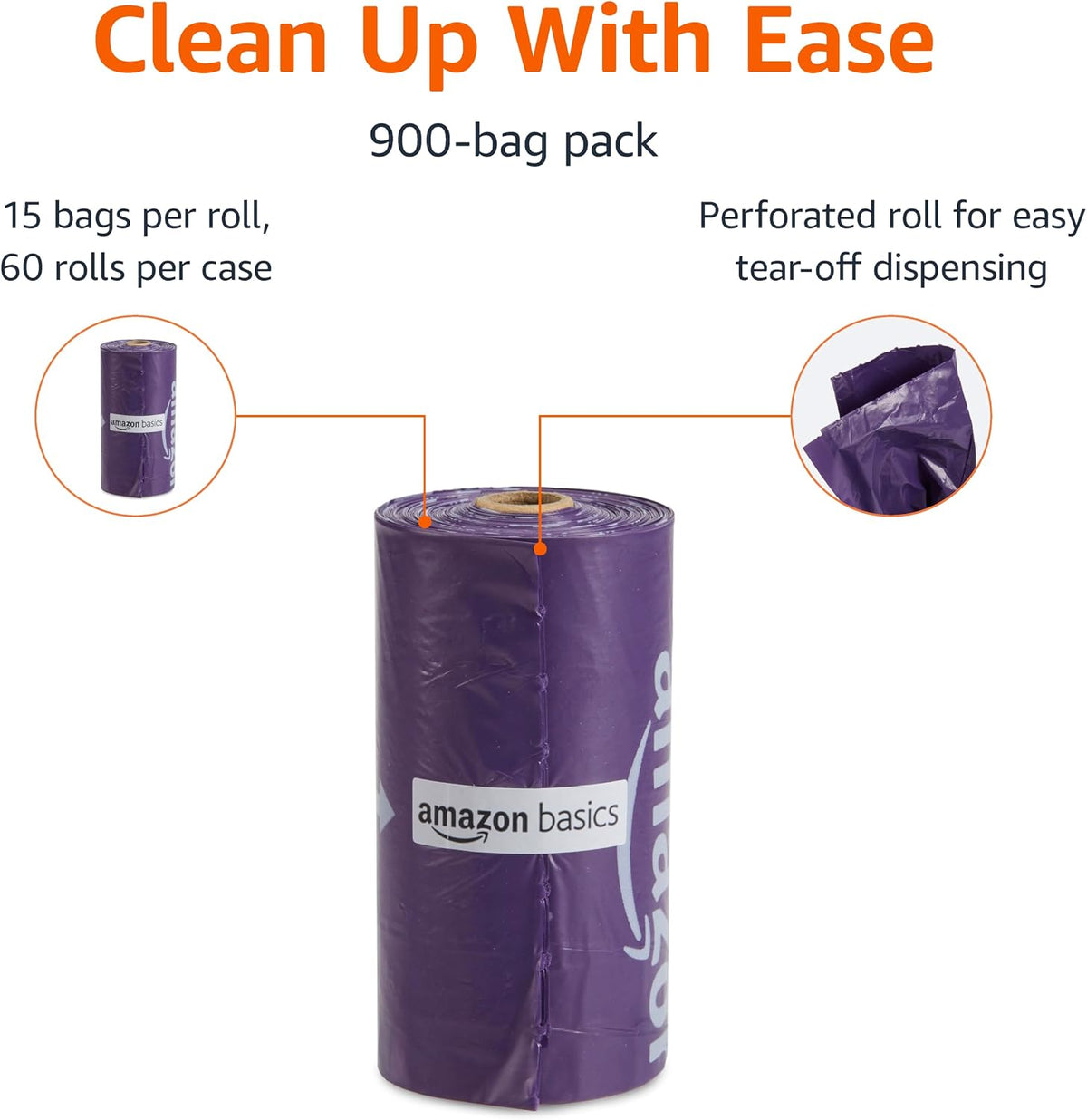 Dog Poop Leak Proof Bags with Dispenser and Leash Clip, Unscented, 13" x 9" Large Size, 300 Count