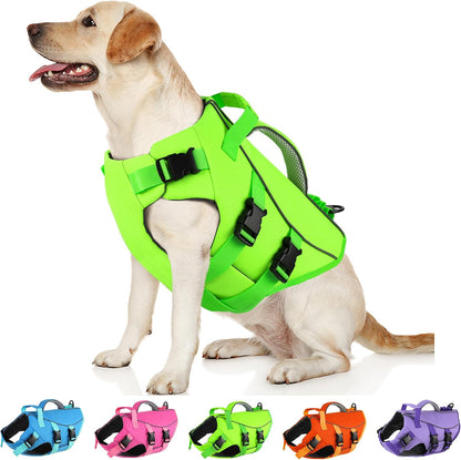 Dog Life Jacket with Double Rescue Handle, Reflective Dog Life Vest for Swimming Boating, Adjustable Pet Swim Vest Dog Flotation Device DFD for Small Medium Large Dogs - Green M