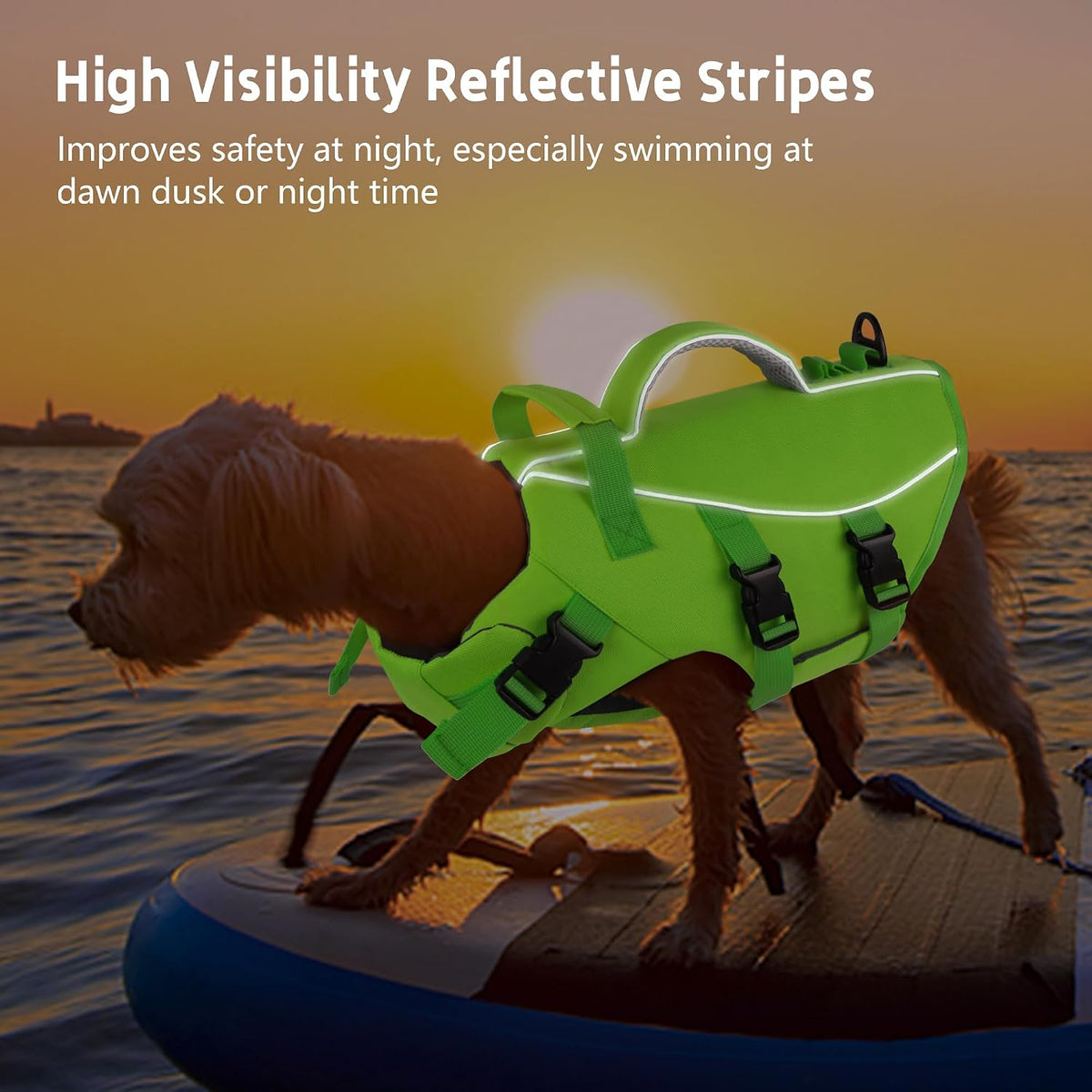 Dog Life Jacket with Double Rescue Handle, Reflective Dog Life Vest for Swimming Boating, Adjustable Pet Swim Vest Dog Flotation Device DFD for Small Medium Large Dogs - Green M