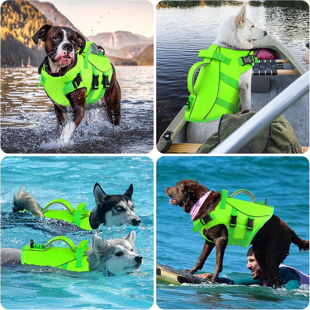 Dog Life Jacket with Double Rescue Handle, Reflective Dog Life Vest for Swimming Boating, Adjustable Pet Swim Vest Dog Flotation Device DFD for Small Medium Large Dogs - Green M