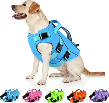 Dog Life Jacket with Double Rescue Handle, Reflective Dog Life Vest for Swimming Boating, Adjustable Pet Swim Vest Dog Flotation Device DFD for Small Medium Large Dogs - Green M