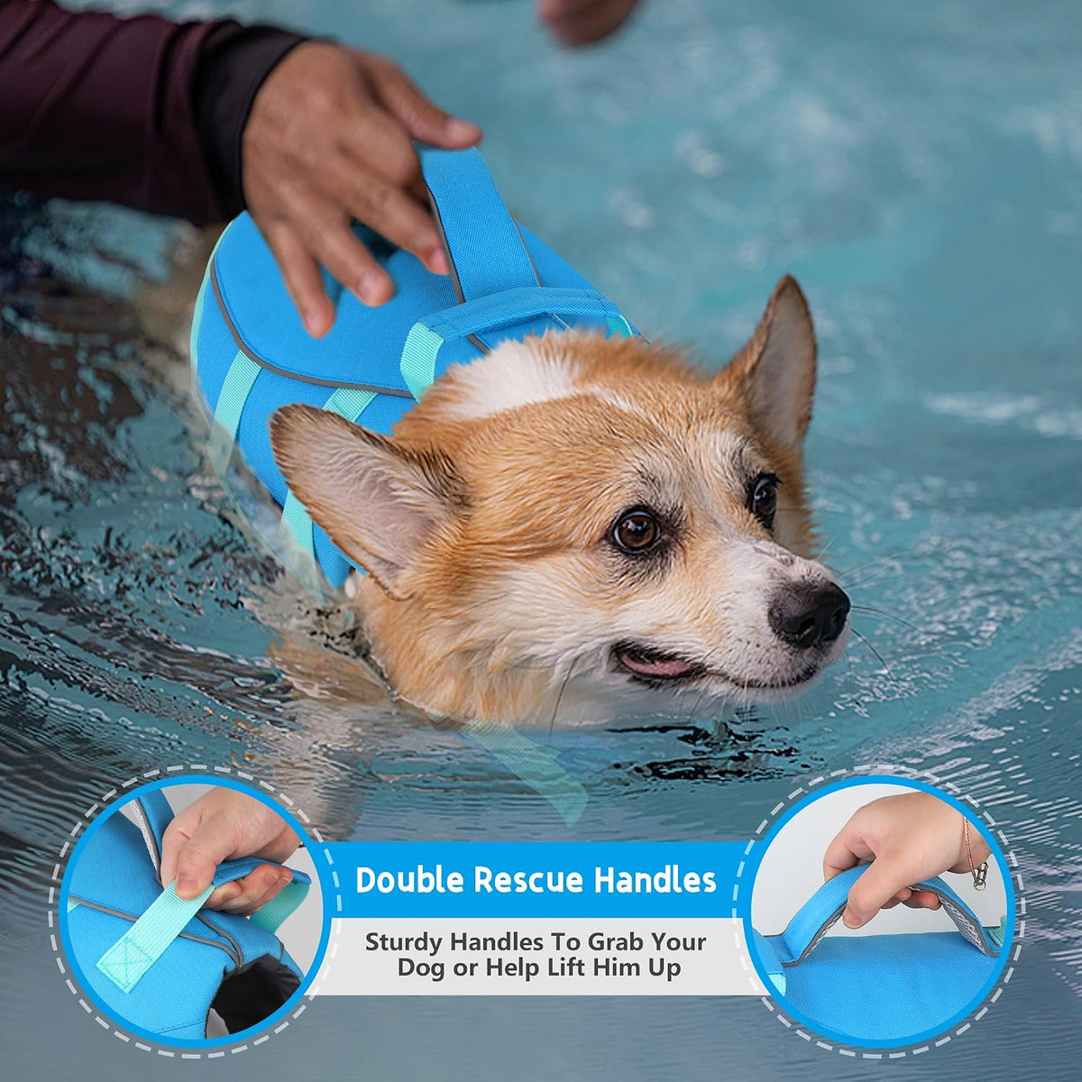 Dog Life Jacket with Double Rescue Handle, Reflective Dog Life Vest for Swimming Boating, Adjustable Pet Swim Vest Dog Flotation Device DFD for Small Medium Large Dogs - Green M