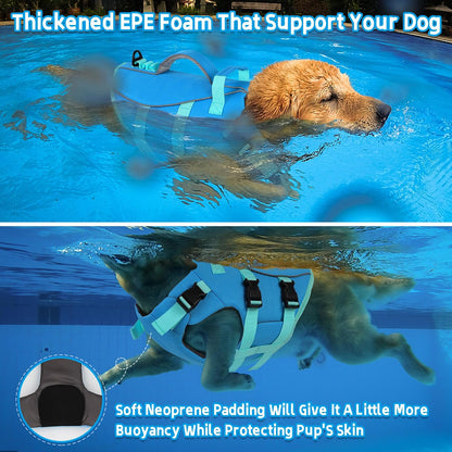 Dog Life Jacket with Double Rescue Handle, Reflective Dog Life Vest for Swimming Boating, Adjustable Pet Swim Vest Dog Flotation Device DFD for Small Medium Large Dogs - Green M
