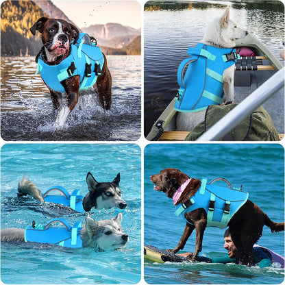 Dog Life Jacket with Double Rescue Handle, Reflective Dog Life Vest for Swimming Boating, Adjustable Pet Swim Vest Dog Flotation Device DFD for Small Medium Large Dogs - Green M