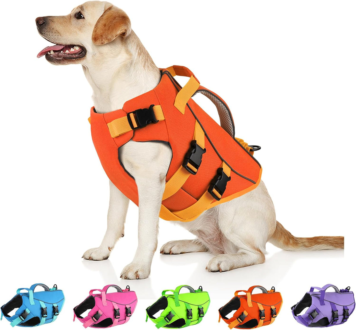 Dog Life Jacket with Double Rescue Handle, Reflective Dog Life Vest for Swimming Boating, Adjustable Pet Swim Vest Dog Flotation Device DFD for Small Medium Large Dogs - Green M