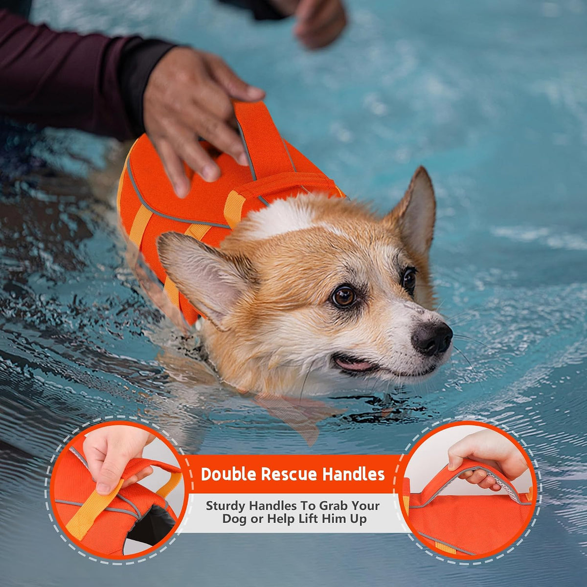 Dog Life Jacket with Double Rescue Handle, Reflective Dog Life Vest for Swimming Boating, Adjustable Pet Swim Vest Dog Flotation Device DFD for Small Medium Large Dogs - Green M