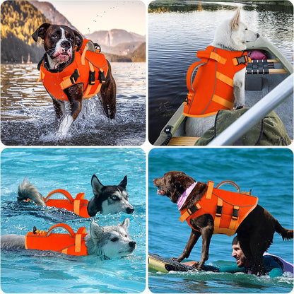 Dog Life Jacket with Double Rescue Handle, Reflective Dog Life Vest for Swimming Boating, Adjustable Pet Swim Vest Dog Flotation Device DFD for Small Medium Large Dogs - Green M