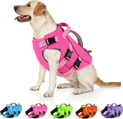 Dog Life Jacket with Double Rescue Handle, Reflective Dog Life Vest for Swimming Boating, Adjustable Pet Swim Vest Dog Flotation Device DFD for Small Medium Large Dogs - Green M