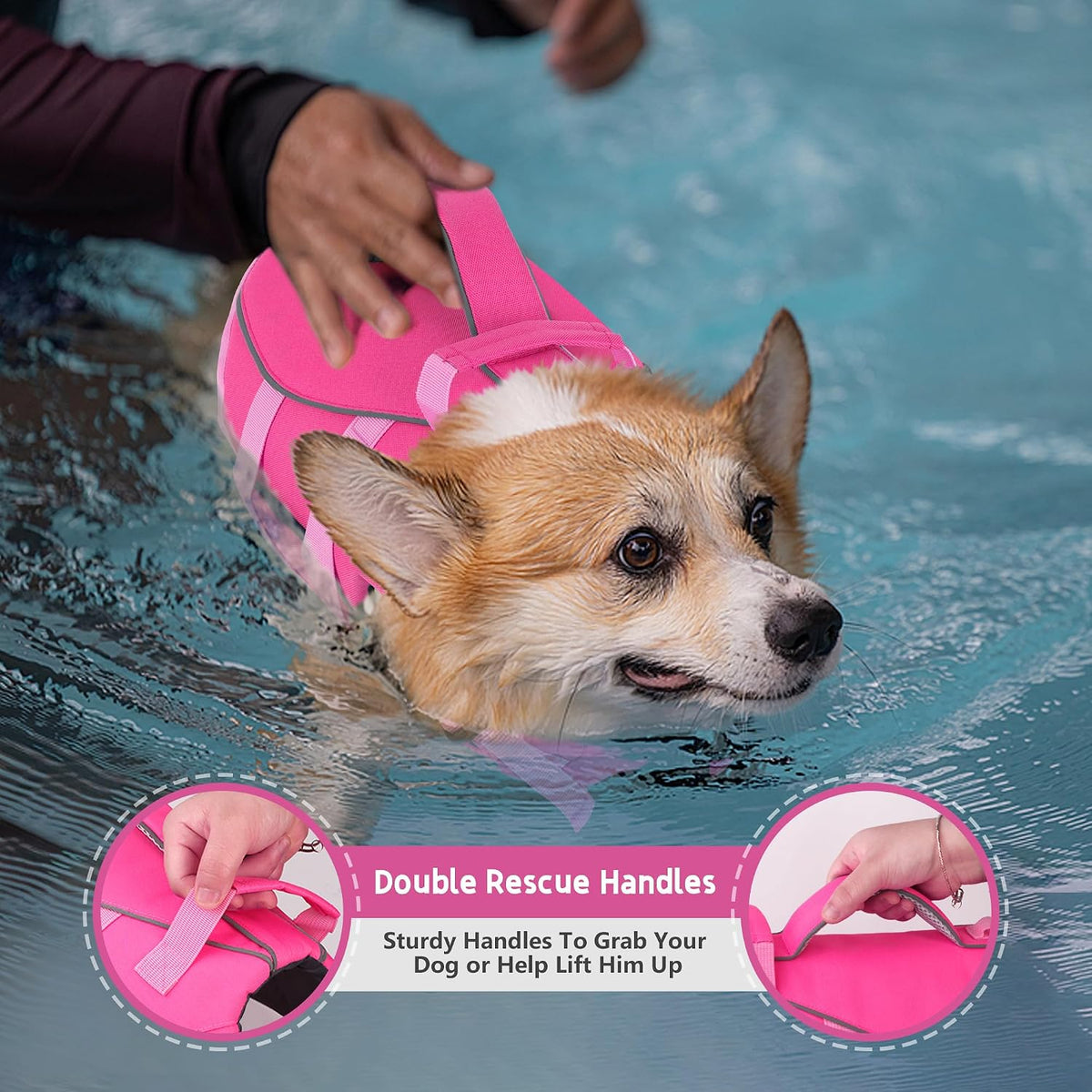 Dog Life Jacket with Double Rescue Handle, Reflective Dog Life Vest for Swimming Boating, Adjustable Pet Swim Vest Dog Flotation Device DFD for Small Medium Large Dogs - Green M