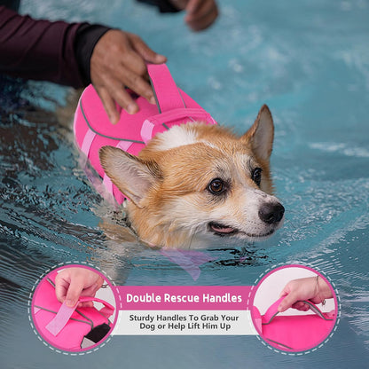 Dog Life Jacket with Double Rescue Handle, Reflective Dog Life Vest for Swimming Boating, Adjustable Pet Swim Vest Dog Flotation Device DFD for Small Medium Large Dogs - Green M