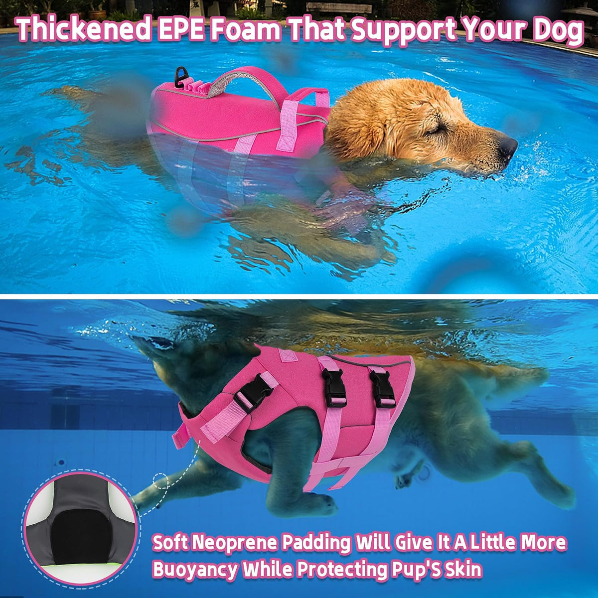 Dog Life Jacket with Double Rescue Handle, Reflective Dog Life Vest for Swimming Boating, Adjustable Pet Swim Vest Dog Flotation Device DFD for Small Medium Large Dogs - Green M