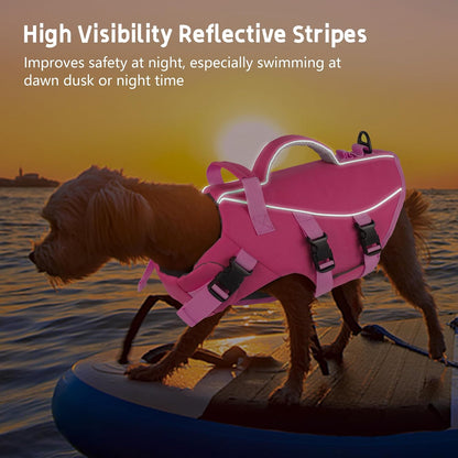 Dog Life Jacket with Double Rescue Handle, Reflective Dog Life Vest for Swimming Boating, Adjustable Pet Swim Vest Dog Flotation Device DFD for Small Medium Large Dogs - Green M
