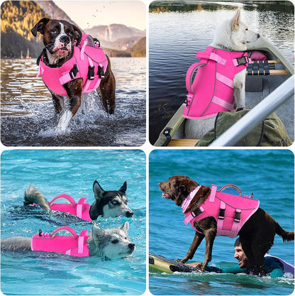 Dog Life Jacket with Double Rescue Handle, Reflective Dog Life Vest for Swimming Boating, Adjustable Pet Swim Vest Dog Flotation Device DFD for Small Medium Large Dogs - Green M