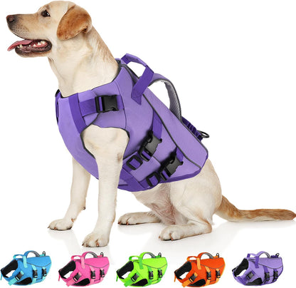 Dog Life Jacket with Double Rescue Handle, Reflective Dog Life Vest for Swimming Boating, Adjustable Pet Swim Vest Dog Flotation Device DFD for Small Medium Large Dogs - Green M