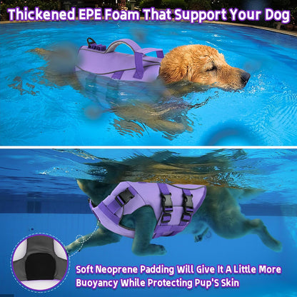 Dog Life Jacket with Double Rescue Handle, Reflective Dog Life Vest for Swimming Boating, Adjustable Pet Swim Vest Dog Flotation Device DFD for Small Medium Large Dogs - Green M