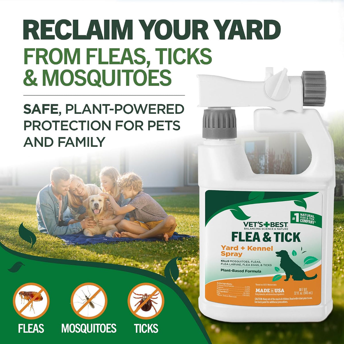 Flea & Tick, Mosquito, Yard & Kennel Spray for Dogs, 32 oz