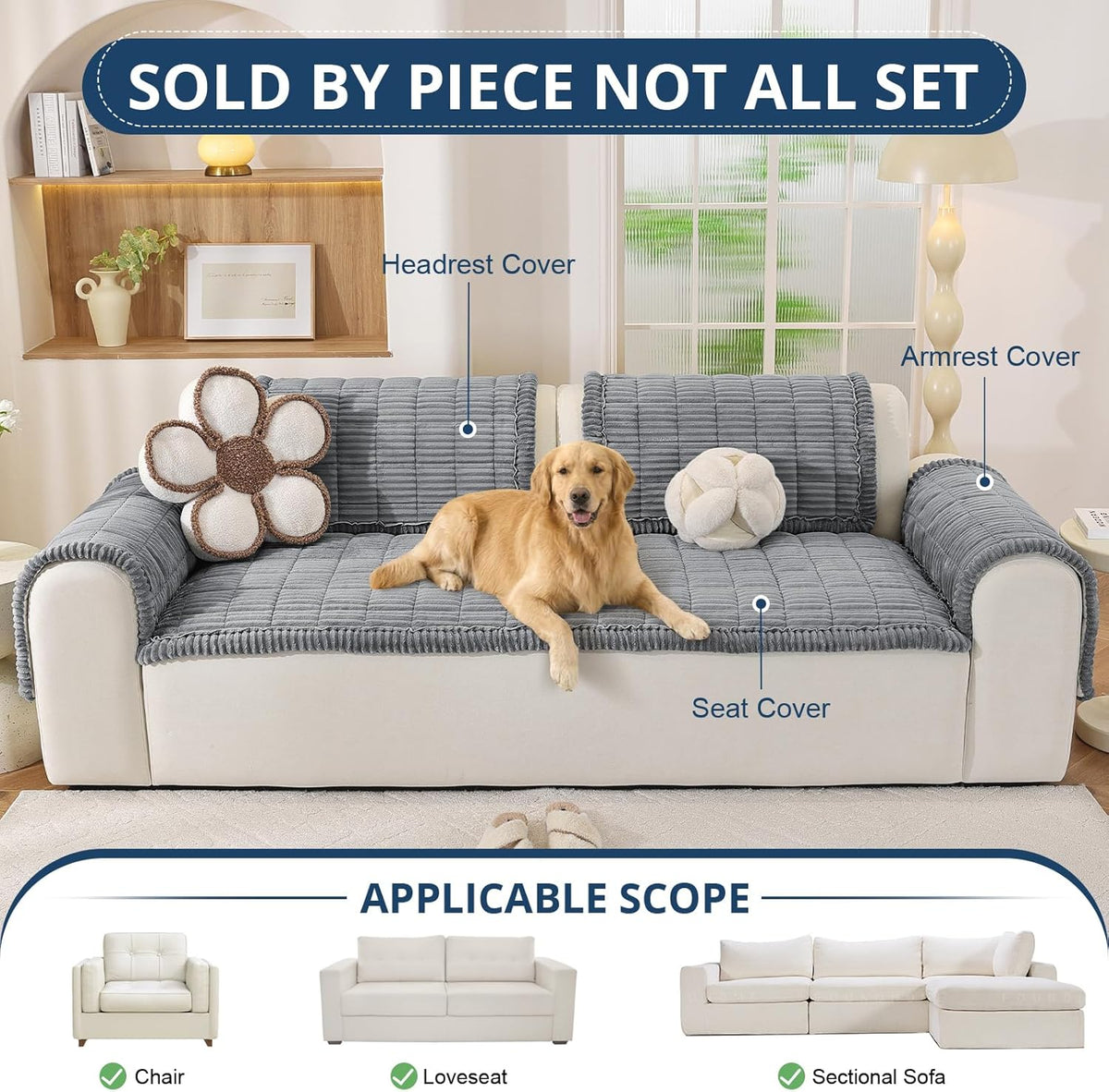 Couch Cover for Dogs, Washable Non Slip Sofa Cover for Pets | Soft Couch Covers for Sofa, Loveseat and Sectional, Furniture Protector Against Pet Hair & Dirt (27.6" x 59", Moss Green)