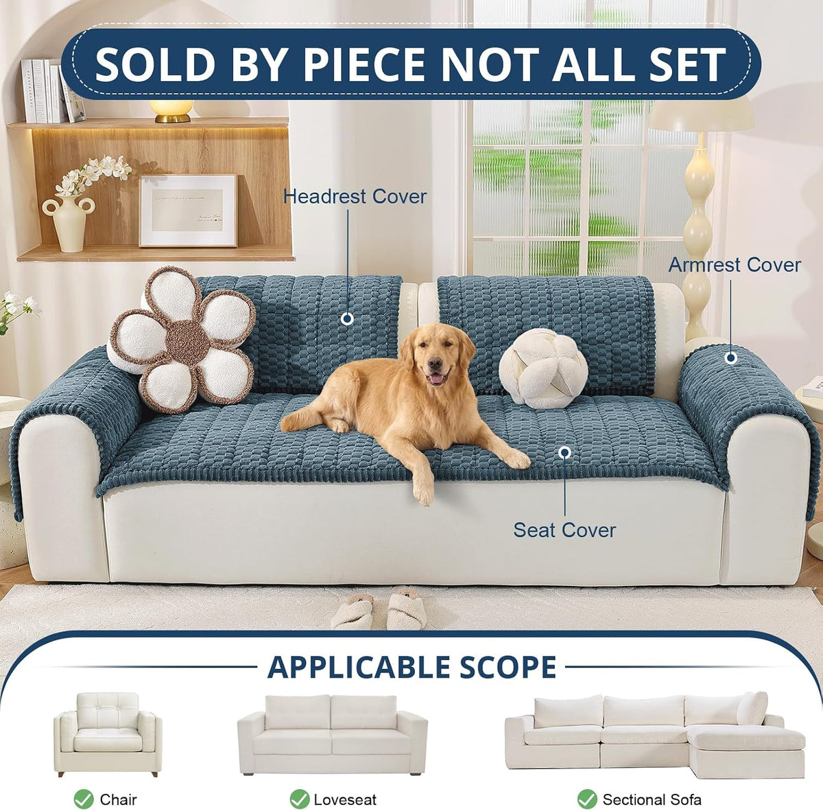 Couch Cover for Dogs, Washable Non Slip Sofa Cover for Pets | Soft Couch Covers for Sofa, Loveseat and Sectional, Furniture Protector Against Pet Hair & Dirt (27.6" x 59", Moss Green)