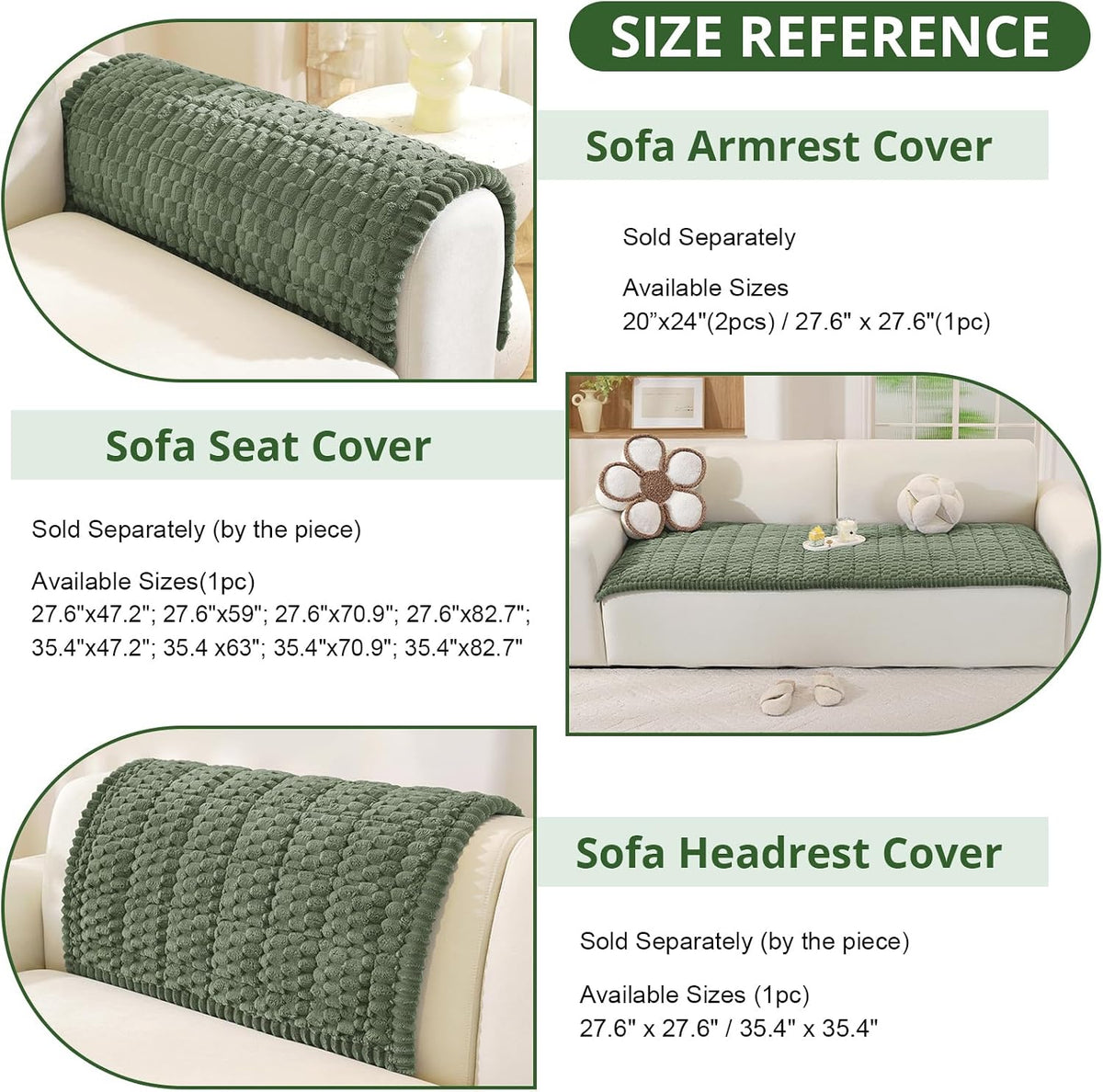 Couch Cover for Dogs, Washable Non Slip Sofa Cover for Pets | Soft Couch Covers for Sofa, Loveseat and Sectional, Furniture Protector Against Pet Hair & Dirt (27.6" x 59", Moss Green)